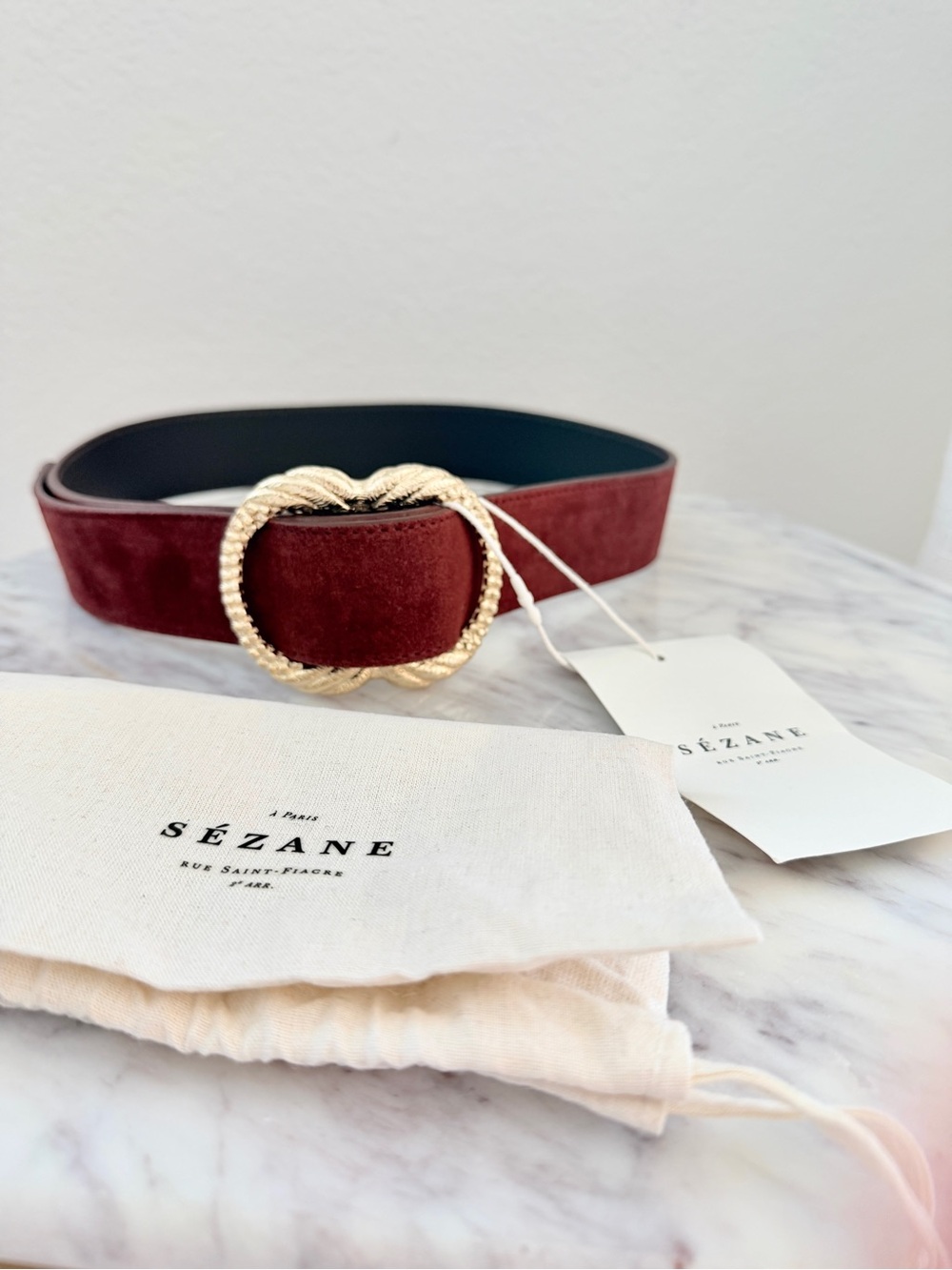 ♥️ SÉZANE Artemis Belt Mahogany Reddish Brown Suede Leather 80
